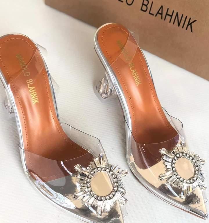Transparent crystal heels for Women party wear white