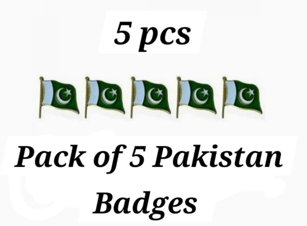 Pakistani Flag Metal Badges Set of 5 for 14th August