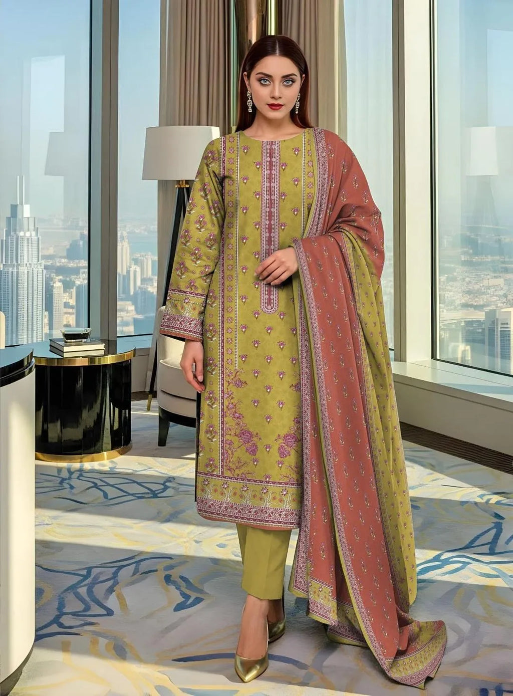 3 Pcs Women's Unstitched Printed Suit