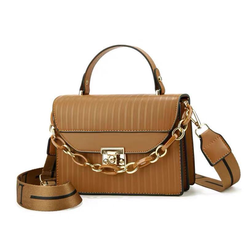 Black Striped Shoulder Bag with Gold Chain & "LOV" Strap