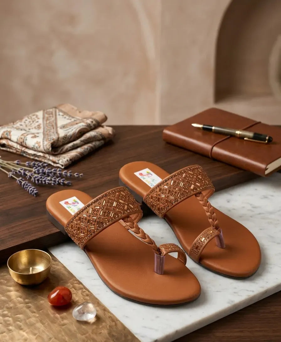 Women Brown Rhinestone Slippers Mustard