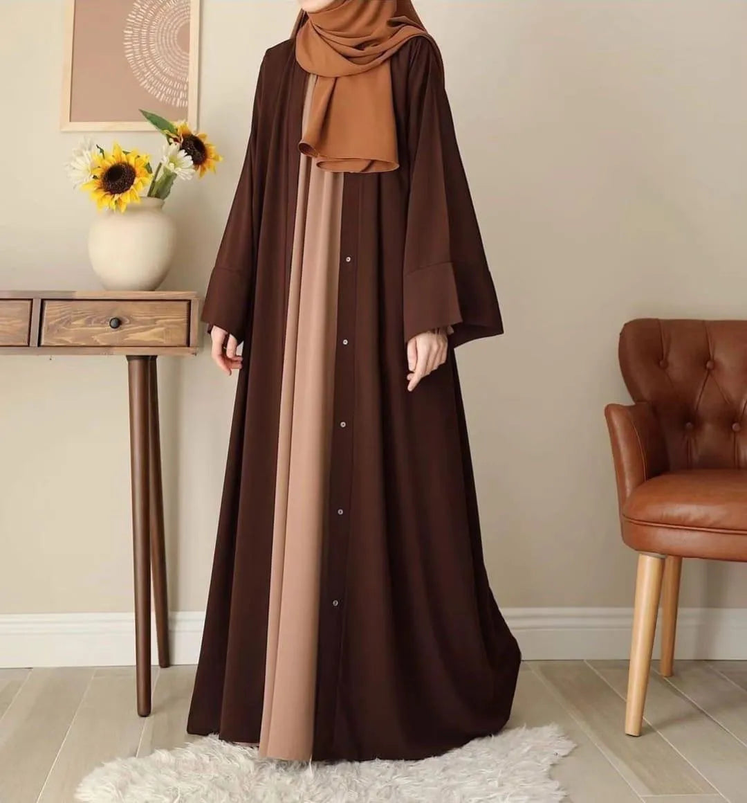 Georgette Plain Abaya Chocolaty Brown V-Neck Detachable Stoller
