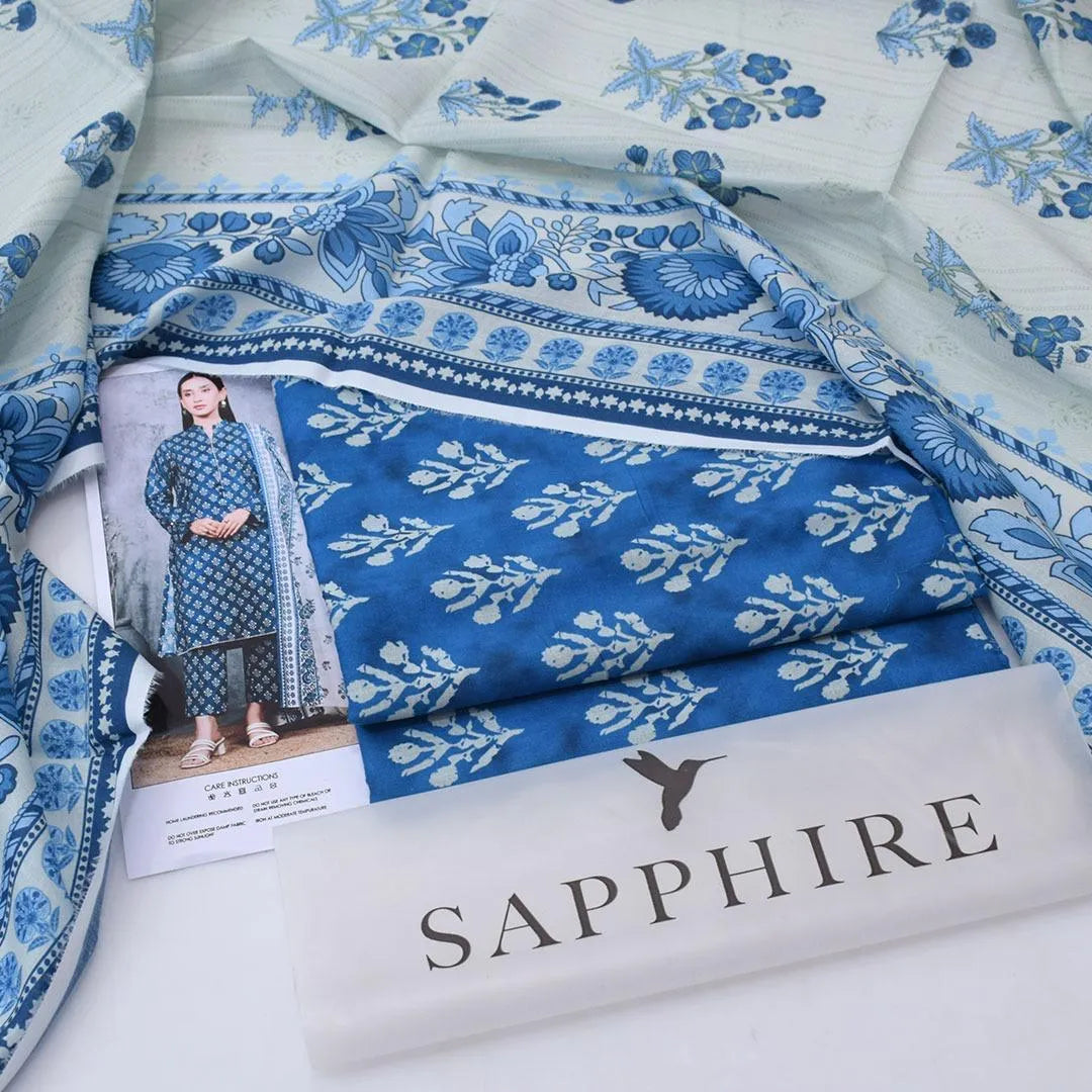 Sapphire Women's Blue Digital Printed Lawn 3-Piece Suit