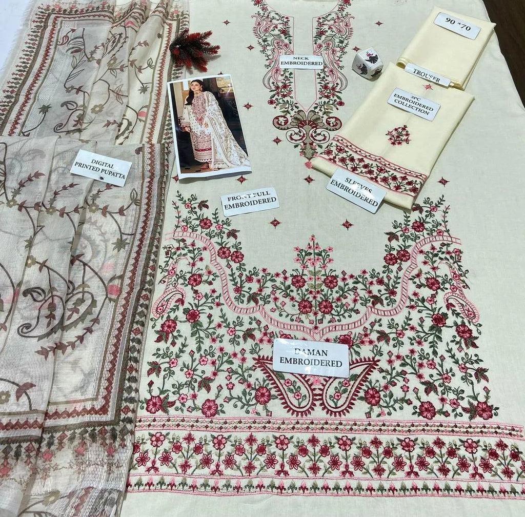 3 Pcs Women's Unstitched Embroidered Suit