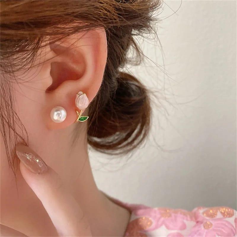 Flower Design Gold Plated Pearl Earrings