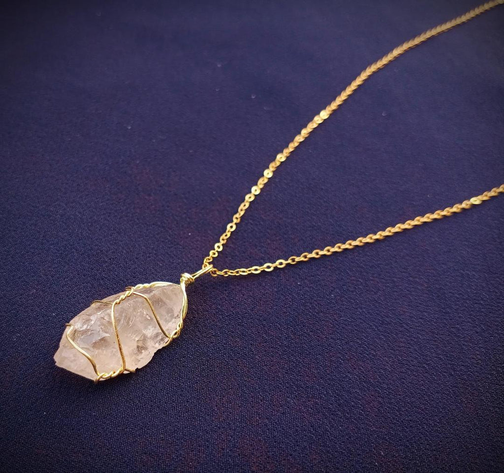 Funky Gold Plated Gemstone Pendant Necklace - Adjustable Unisex Design
