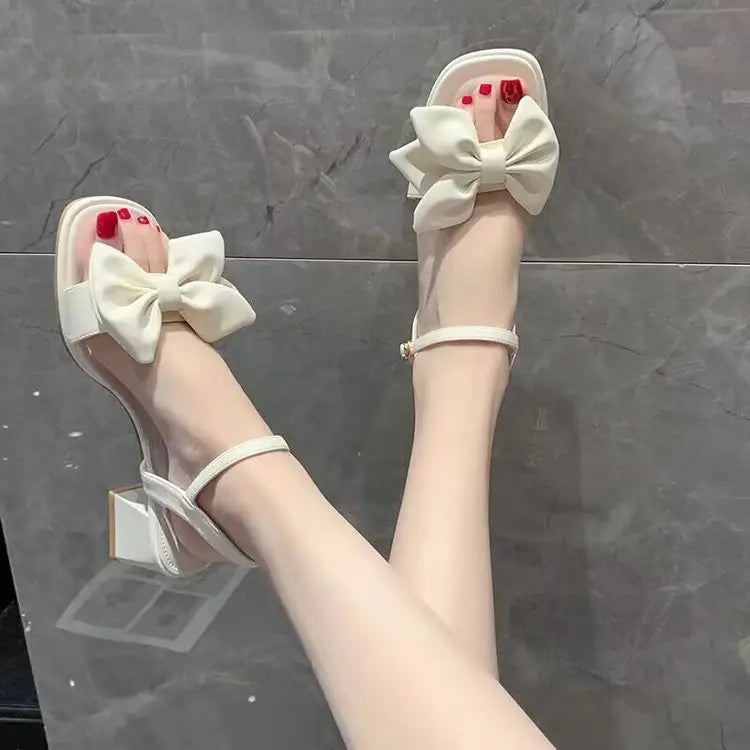 Women's Bow Bowles High Heels White Summer Sandals