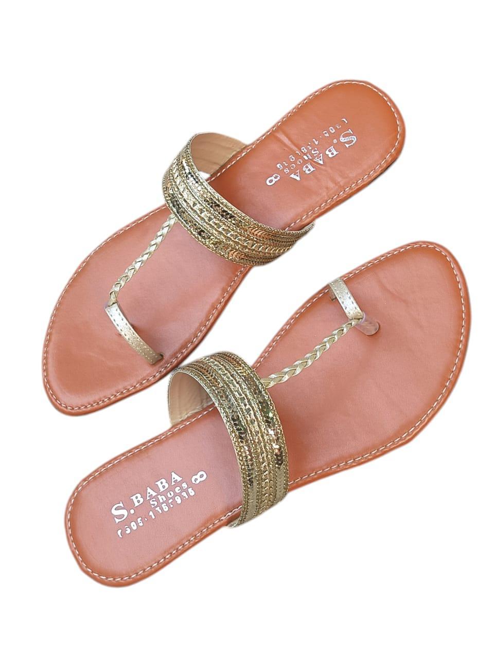 Stylish Golden PU Leather Kolhapuri Chappal for Women - 1 Pcs