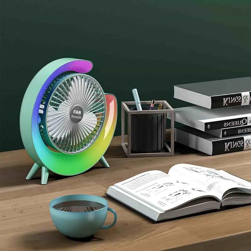 RGB Desktop Fan with 180° Swing Head, ABS Plastic, Lightweight & Stylish
