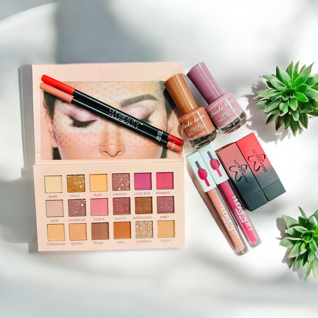 9-in-1 Makeup Set for Pakistani Women, 16 Shades Eyeshadow, 2 Lip Glosses, 2 Lipsticks, 2 Lip Pencils, 2 Peel-off Nail Polishes