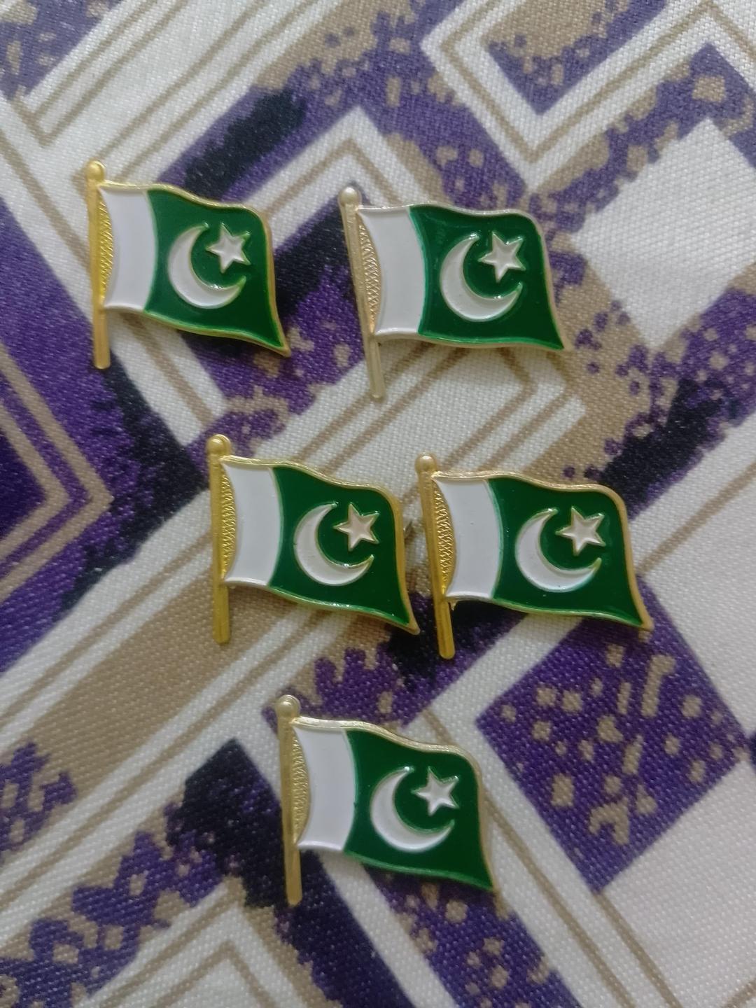 Pakistani Flag Metal Badges Set of 5 for 14th August