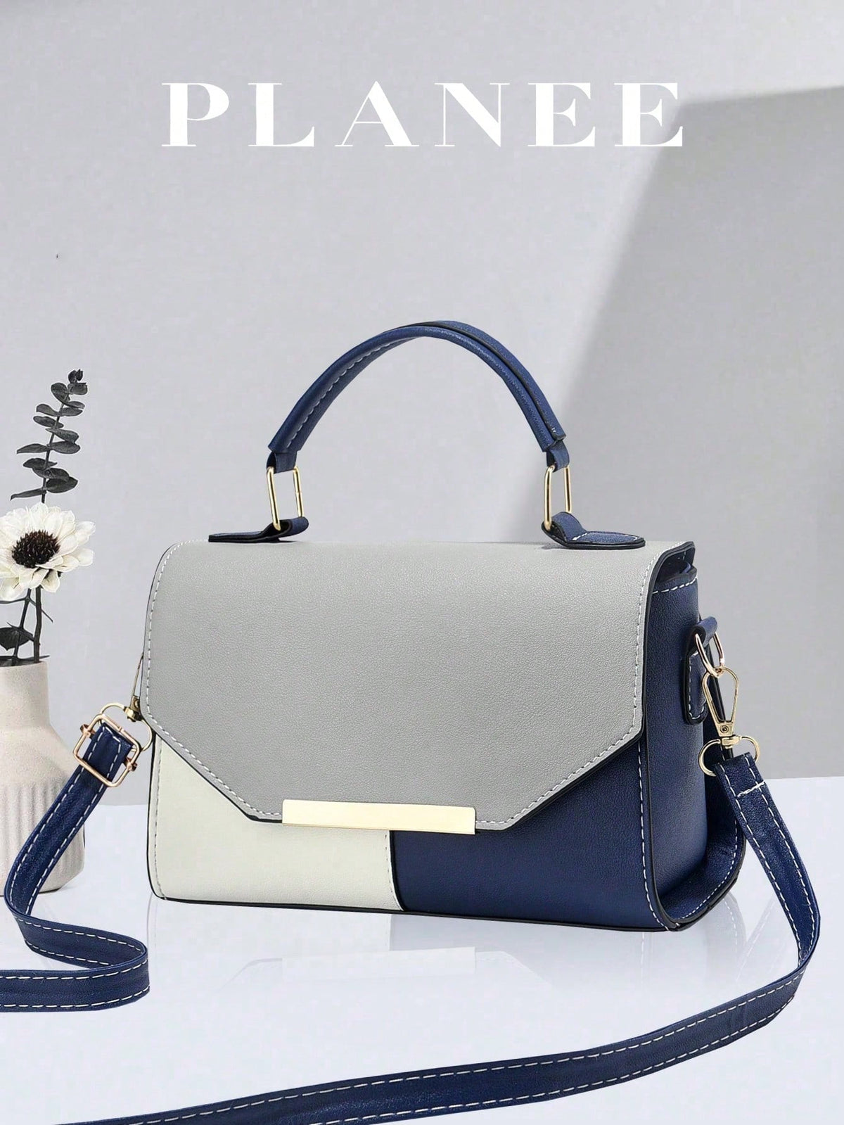 Metal Decor Square Handbag, Two-Tone Flap Shoulder Bag, Women's Buckle Accent Shoulder Bag, Women's Small Crossbody Wallet And Handbag, PU Leather Flap Wallet, Best Mother's Day Gifts Ever