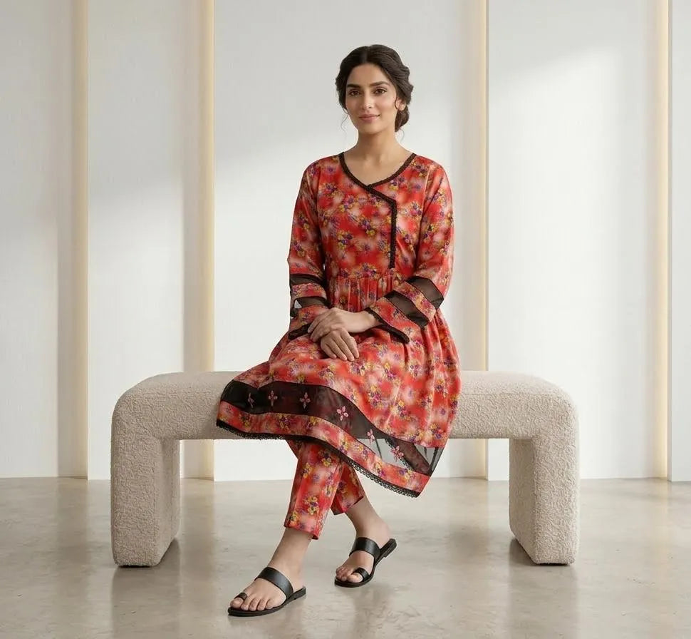 Women's Multicolor Lawn Printed Frock & Trouser Set