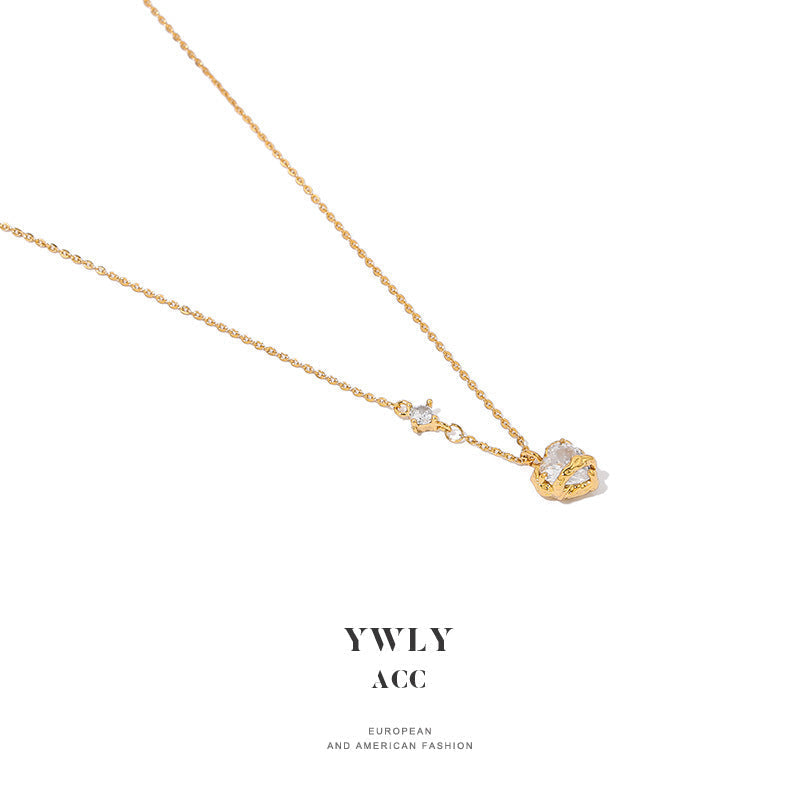 European and American irregular love shape zircon pendant necklace for women ins style shiny design sweater chain necklace for women