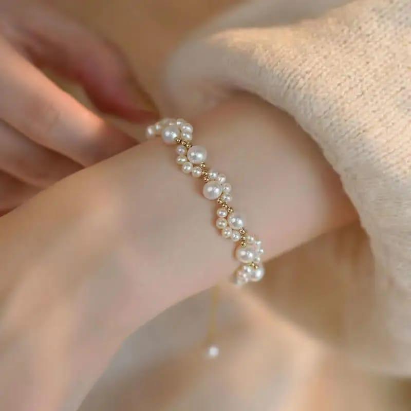 Pearl Cat Paw Bracelet for Women Girls Stainless Steel