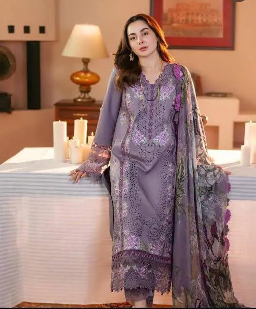 3 Pcs Women's Unstitched Chikankari Embroidered Suit