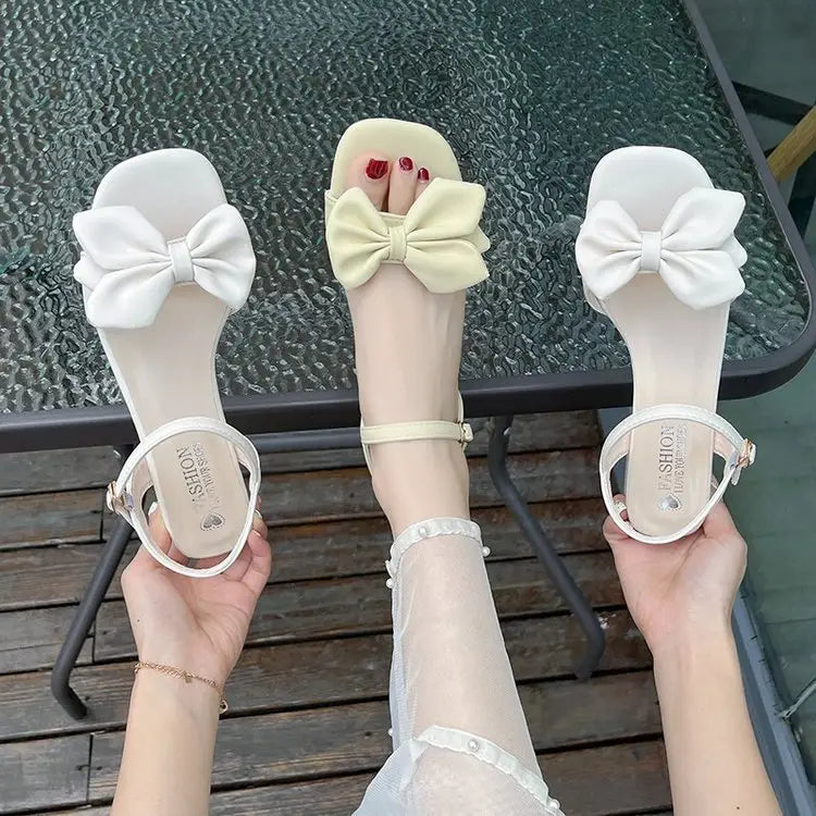 Women's Bow Bowles High Heels White Summer Sandals