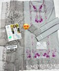 Mushq Embroidered Lawn Suit Grey with Chikenkari Dupatta
