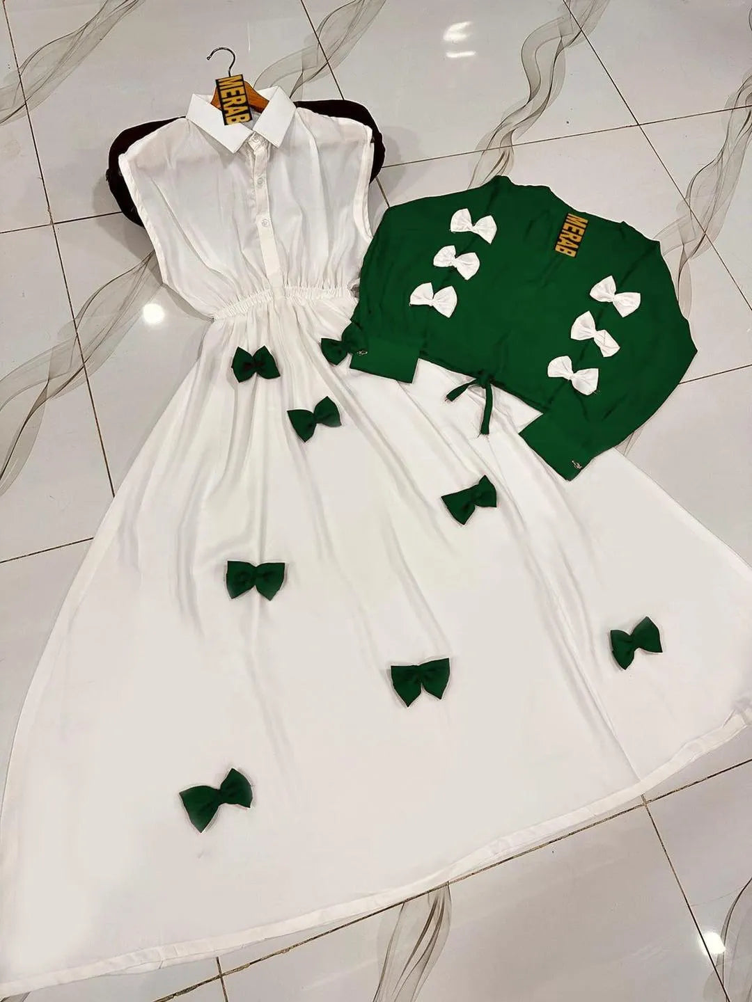 Green Georgette 2Pc Set Maxi Dress with Jacket Eid Special