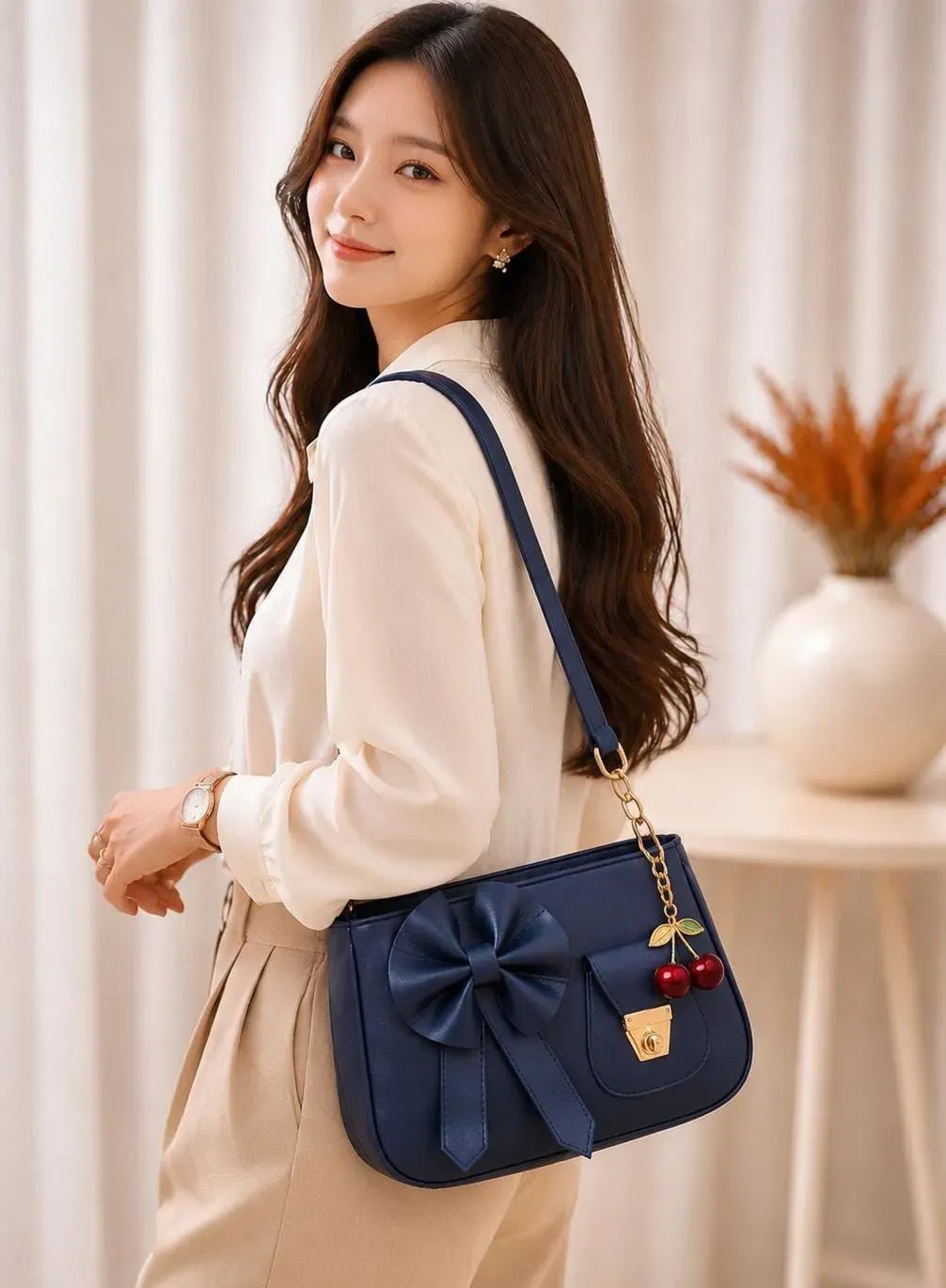 Women's Leather Plain Shoulder Bag