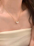 1pc Ins Style Gold-Toned Heart Pendant Necklace, Niche Fashionable Clavicle Chain Jewelry For Ladies