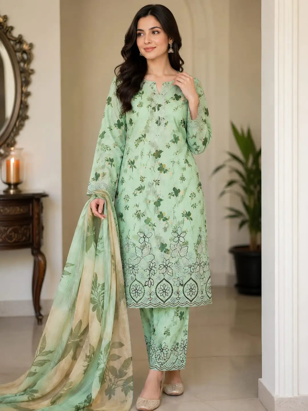 3 Pcs Women's Unstitched Printed Suit