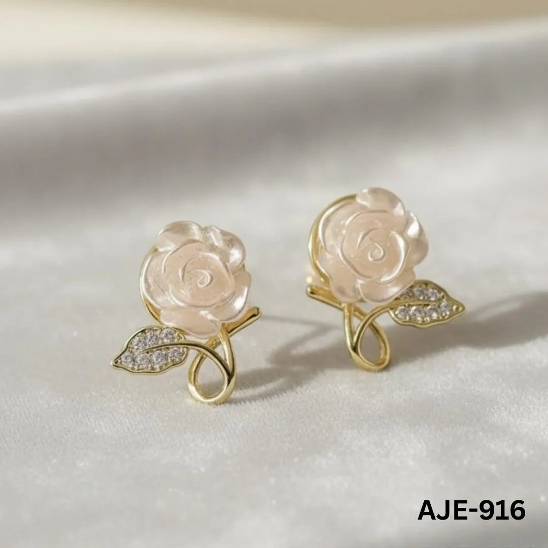 White Rose Korean Earrings for Women Wedding Office