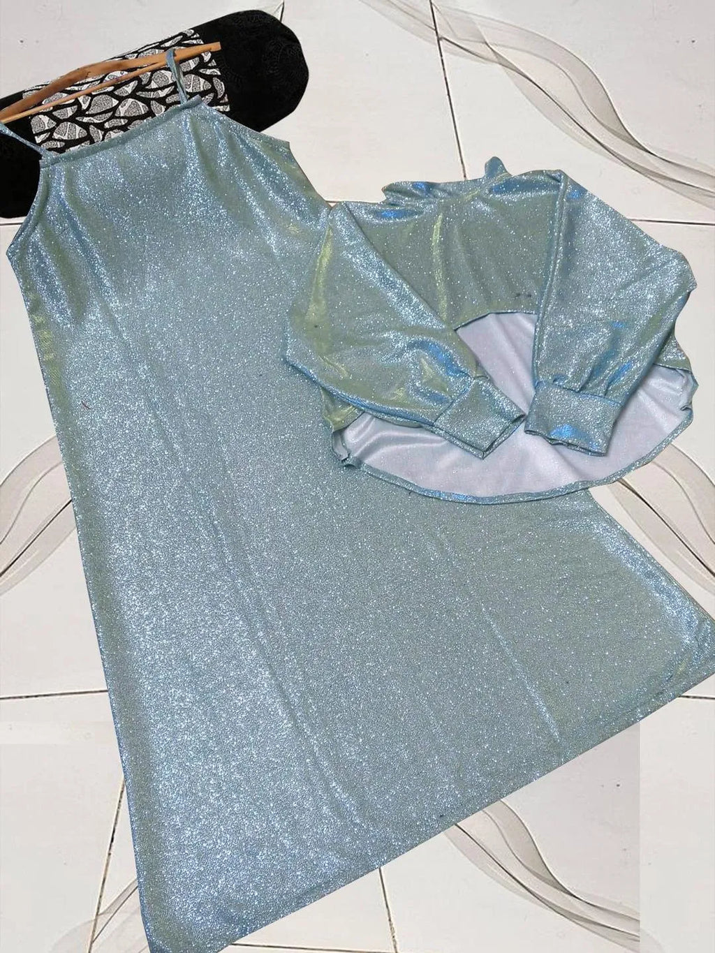 Green Glitter 2Pcs Maxi Dress Set