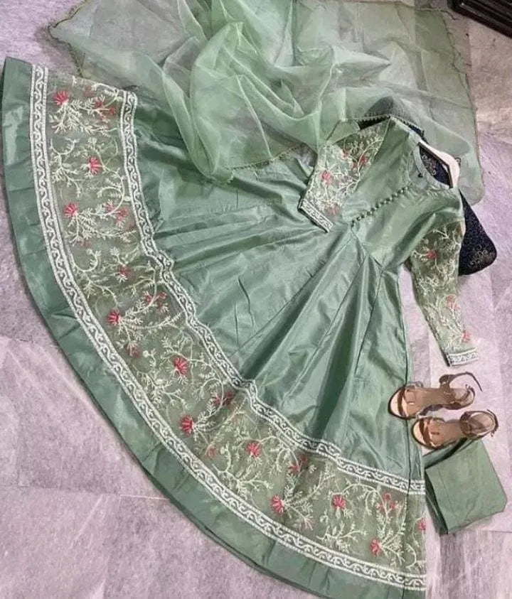 Green Chiffon Maxi Suit Set