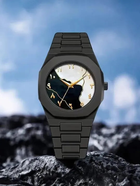 Men's Carbon Fiber Black Arabic Aura Watch