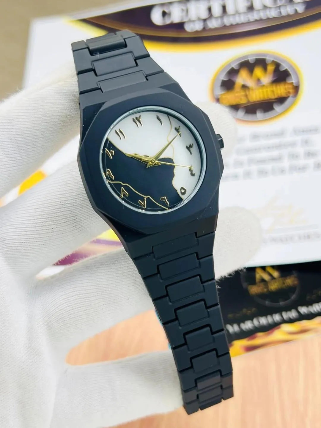 Men's Carbon Fiber Black Arabic Aura Watch