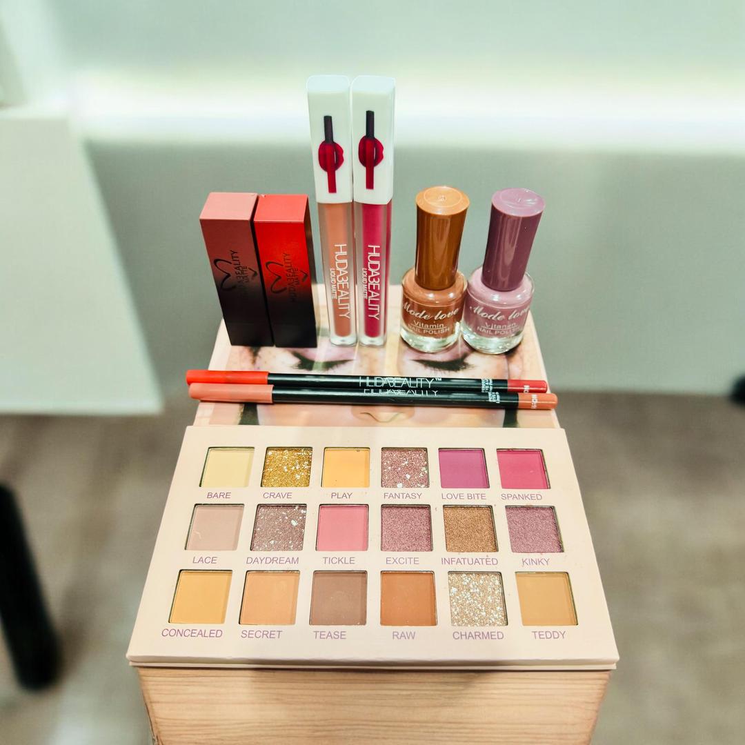 9-in-1 Makeup Set for Pakistani Women, 16 Shades Eyeshadow, 2 Lip Glosses, 2 Lipsticks, 2 Lip Pencils, 2 Peel-off Nail Polishes