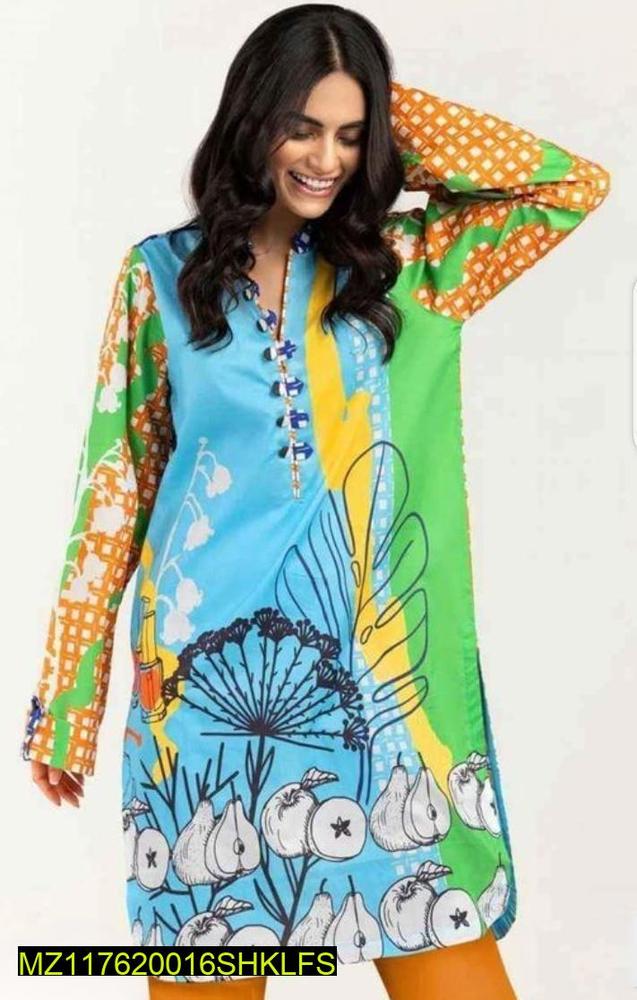 Swiss Lawn Printed Shirt Blue Floral Summer Wear