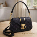 Black Monogram Leather Shoulder Bag for Girls with Gold Hardware