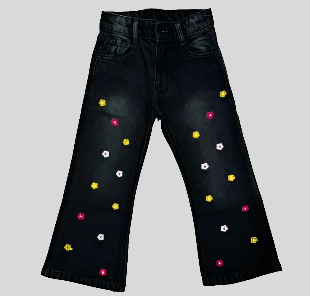 Stylish Girl's Denim Jeans - Embroidered Design, 1 Pc
