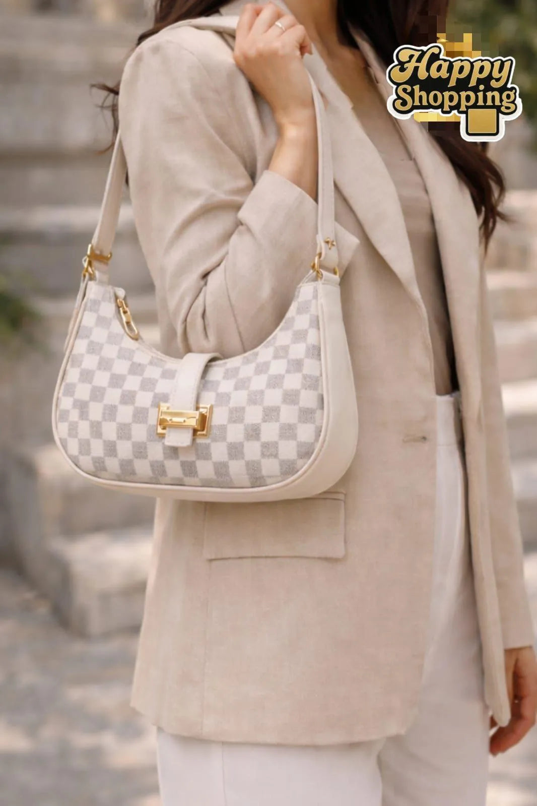 Louis Vuitton Style Shoulder Bag Multicolor Textured Rexine Women