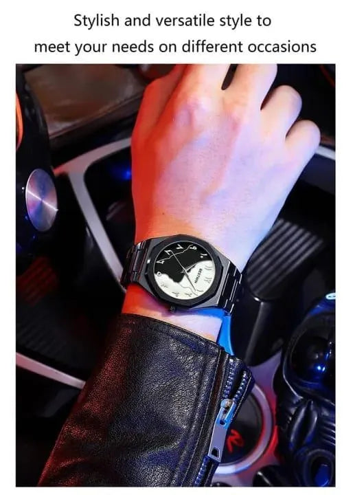 Men's Carbon Fiber Black Arabic Aura Watch