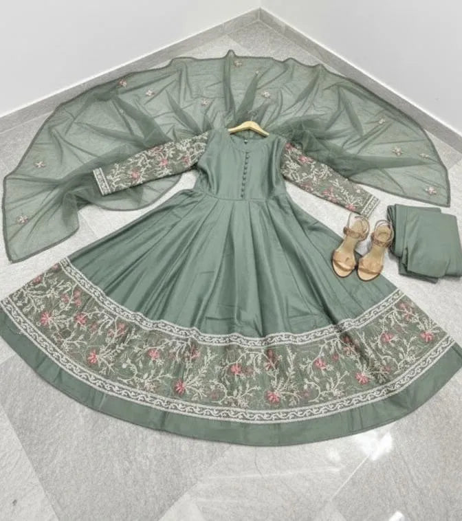 Green Chiffon Maxi Suit Set