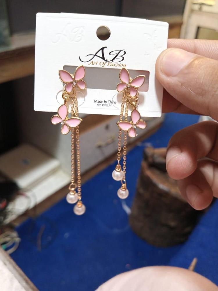 Butterfly Hanging Gold Plated Artificial Stones Earrings