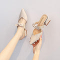 Baotou Half Slippers 2025 New Style Net Infrared Wear Fashion Half Slippers One Pedal Women's Pointed Mid-Heel Sandals with Skirt Shoes
