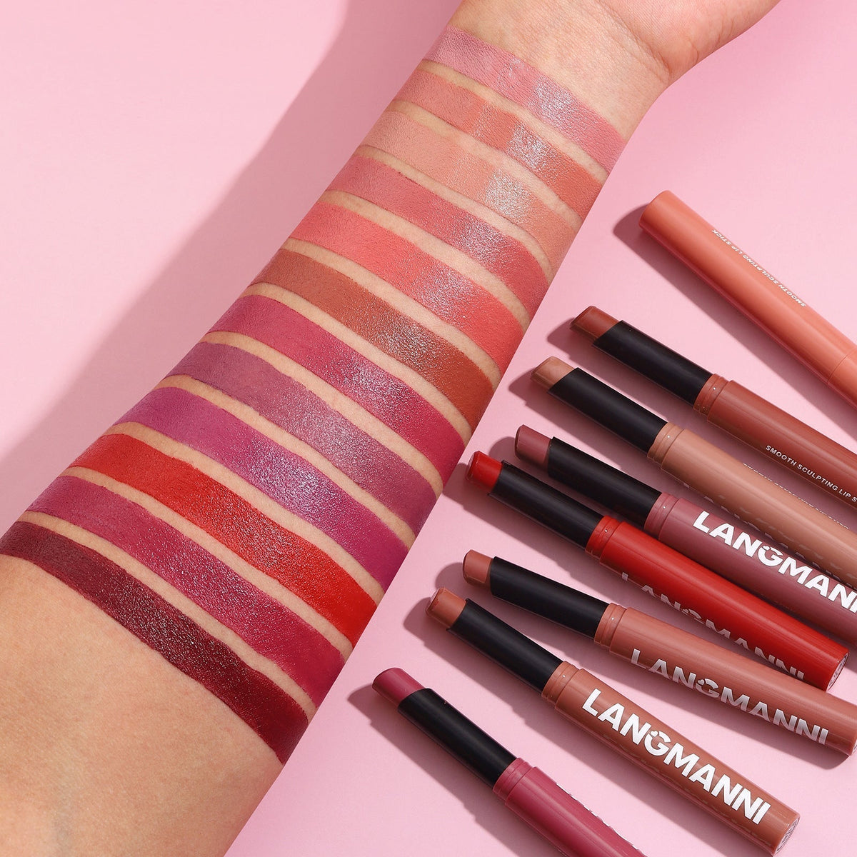 LANGMANNI new 12-color diagonal rotating matte lipstick single durable cross-border full hosting