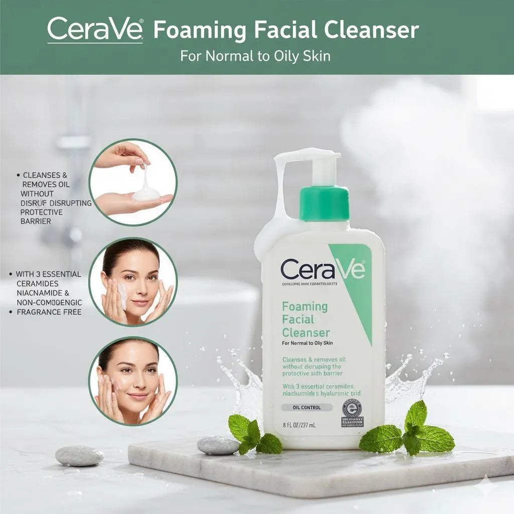 CeraVe Foaming Facial Cleanser 300ml Normal to Oily Skin Whitening & Exfoliating