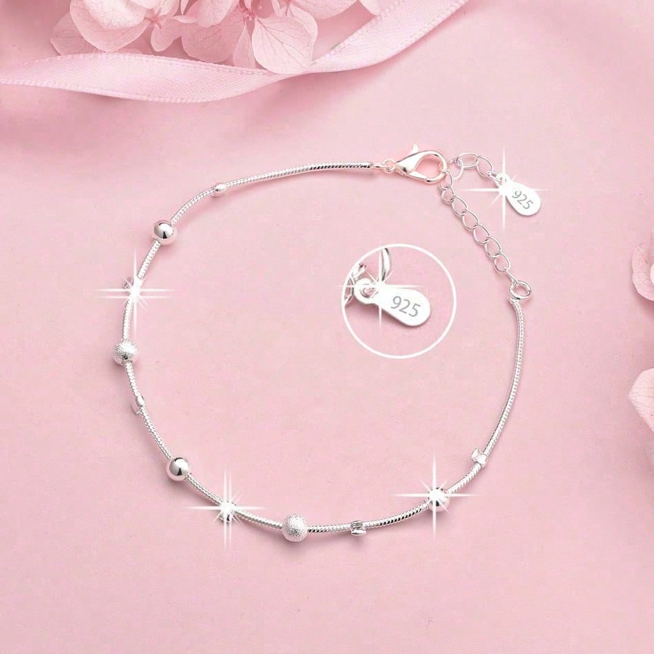 1pc 925 Sterling Silver Plated Pendant Necklace, Minimalist Matte Bead Chain, Unisex Fashion Jewelry For Wedding, Party, Christmas, Birthday Gift