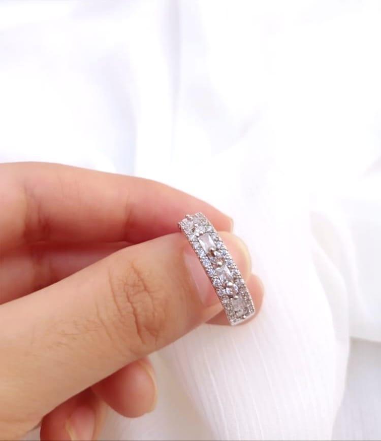 Silver Plated Crystal Adjustable Ring