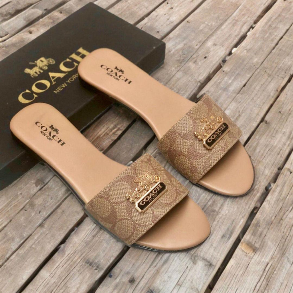 Women's Coach logo Brown Slides Formal flats