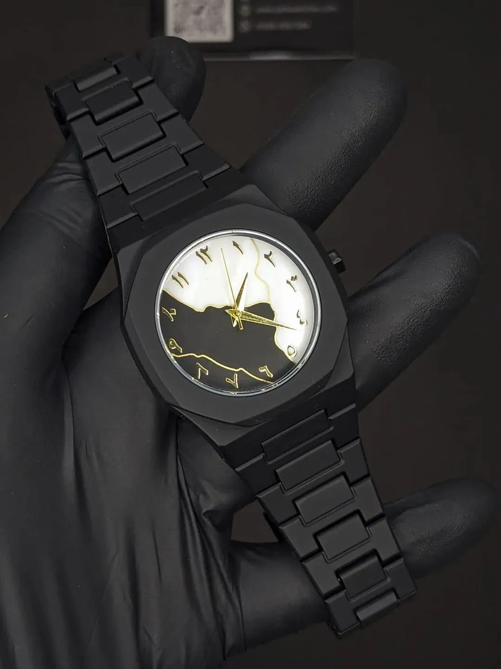 Men's Carbon Fiber Black Arabic Aura Watch
