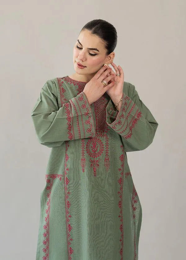 Green Embroidered Lawn 3Pcs Set with Digital Print Dupatta