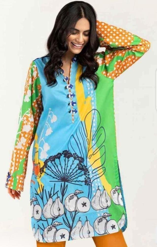 Swiss Lawn Printed Shirt Blue Floral Summer Wear