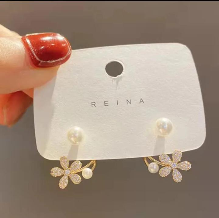 Flower Design Gold Plated Artificial Stones Earrings