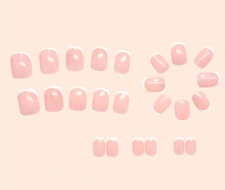 24pcs Short Square Nail Sticker Set, Instantly Upgrade Your Manicure! Minimalist Classic Pink French Full Coverage Fake Nails Set, Includes 1 Adhesive Sticker Sheet And 1 Mini Nail File, Suitable For Women And Girls For Daily Wear And Office Settings. Jel